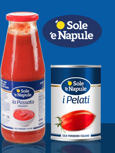 Presentaciones e productos de pasta de tomate italianos Pomodoro, de la marca ó sole é vapulee, la pasada y Pelati